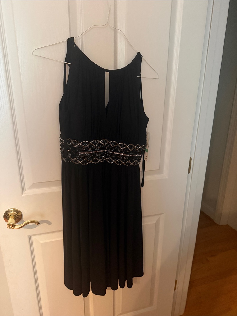 Black Sleeveless Beaded Waist Dress - Evening Cocktail